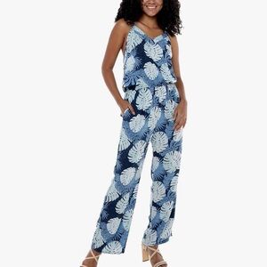 Hawaii Hangover Blue Leaf Print Jumpsuit NWT